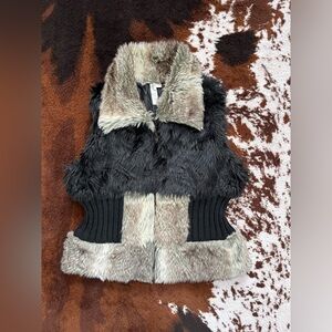Y2K Grail | Faux Fur Fitted Vest | Black + Brown | Sz: M | Mob Wife Aesthetic